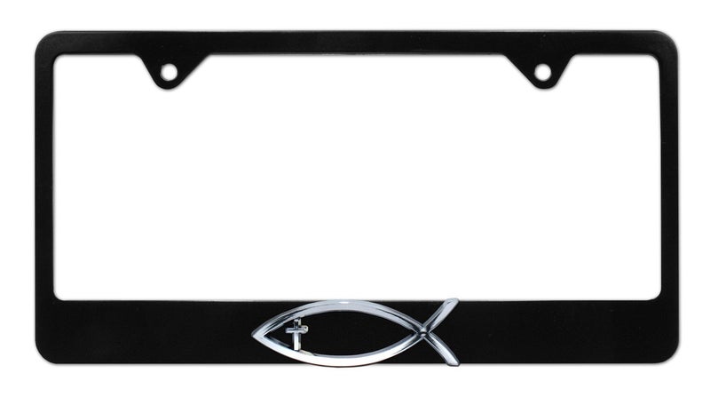 Elektroplate â€“ Chrome Christian Fish Ichthys with Cross on Black All-Metal Standard Size Premium 3D License Plate Frame Tag Holder for Cars/SUVs/Trucks Weather-Proof Automotive Accessory - Image 1